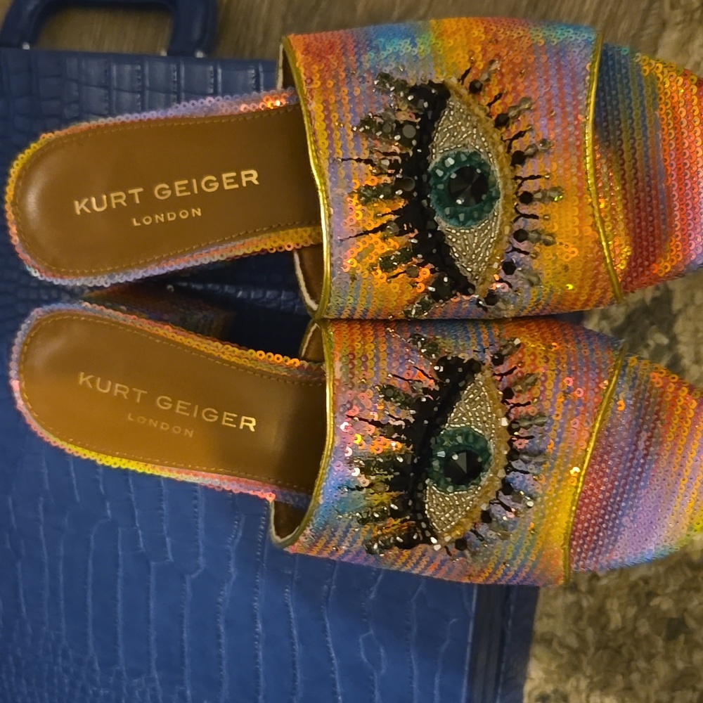 New Kurt Geiger London Women's Multicolor Sequin Slide Sandals. Size 38.5. - Picture 6 of 8